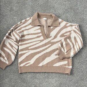Altar'd State Stylish Beige and Cream Zebra Print Sweater